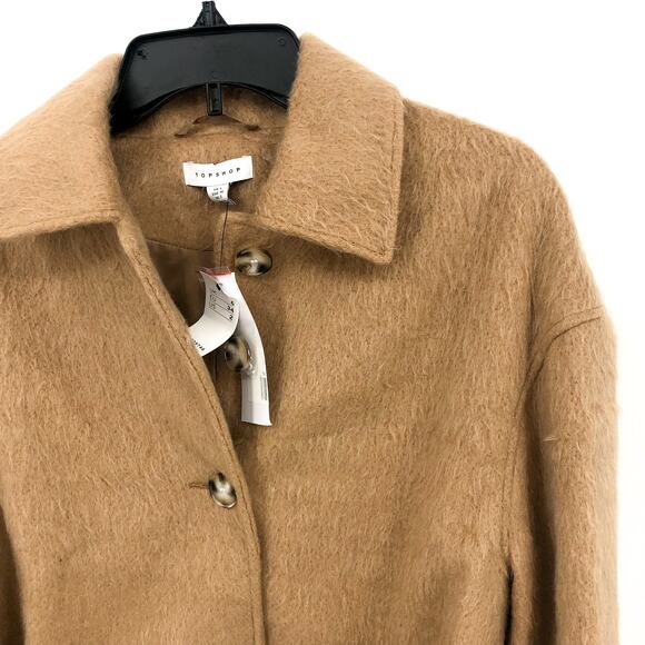 TOPSHOP Women's Brushed Shacket Size 2 Tan Camel Belted Long Sleeve NWT - Picture 7 of 13